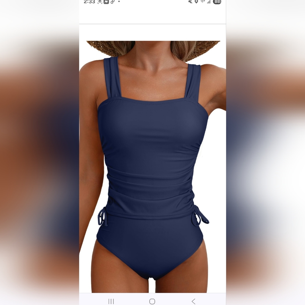 Elegant Navy Blue Women's 2 Piece Strappy Tankini Swimsuit NWOT S